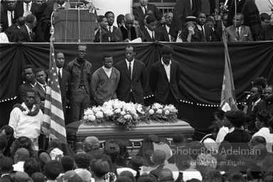 At the public service at Morehouse College, Kings casket is ringed by saddened fellow activists. Atlanta, Georgia, 1968.