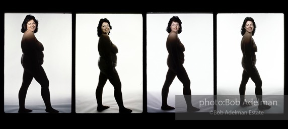 Photographed in silhouette, Diane Wildowski, who lost 90 lbs. over a period of almost one year  under the direction of Dr. Van Itallie at St. Luke's Hospital Weight Control Unit in New York. 1989.