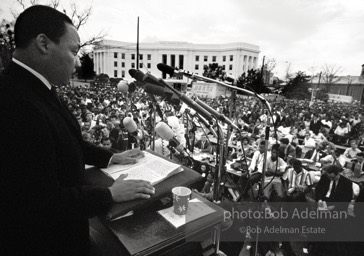 King addressing the crowd at the conclusion of the march, Montgomery 1965