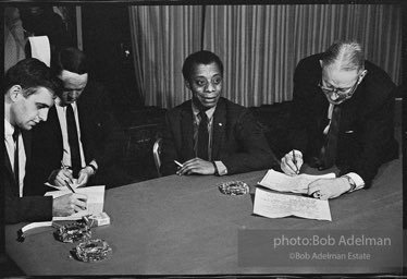 Press Conference during the World's Fair stall-in planning period. The press came to get James Baldwin's comments though he was not involved with the CORE group which was planning the demonstrations. 1964.