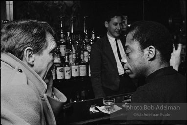 Actor Burgess Meredith and author James Baldwin at the time of 'Blues for Mr. Charlie' at the ANTA theater in New York City. 1064.