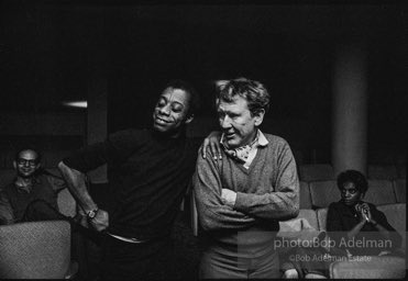 Actor Burgess Meredith and author James Baldwin at the ANTA Washington Square Theater during rehearsals for Baldwin's play 'Blues for Mr. Charlie'. 1964