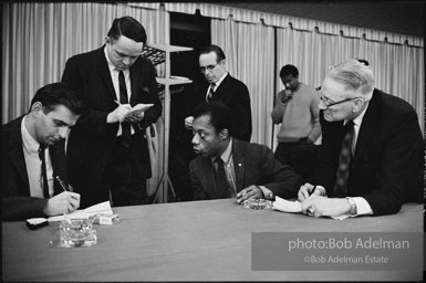 Press Conference during the World's Fair stall-in planning period. The press came to get James Baldwin's comments though he was not involved with the CORE group which was planning the demonstrations. 1964.