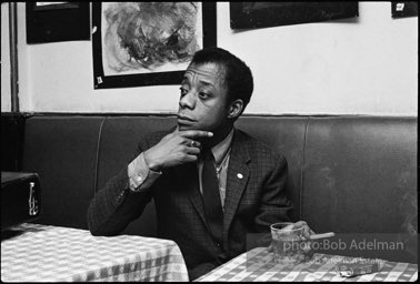 James Baldwin at Junior's Bar on 52nd Street during the rehearsals for his play 'Blues for Mr. Charlie' at the ANTA theater. 1964.
