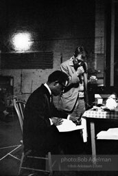 James Baldwin and actor Burgess Merideth during rehearsals for Baldwin's play 