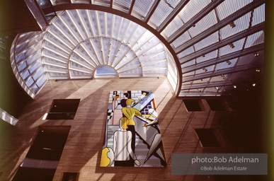 Bauhaus Stairway- mural in the I.M Pei designed building for the Creative Arts Agency in Beverly Hills, CA photo:©Bob Adelman Estate, Artwork©Estate of Roy Lichtenstein