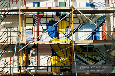Bauhaus Stairway- mural in the I.M Pei designed building for the Creative Arts Agency in Beverly Hills, CA photo:©Bob Adelman Estate, Artwork©Estate of Roy Lichtenstein
