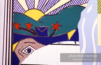 From Mural with Blue Brushstroke. New York City, 1985-86photo©Bob Adelman estate. Artwork©Estate of Roy Lichtenstein.