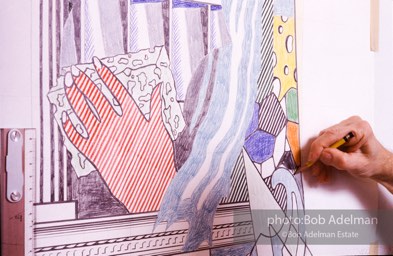 From Mural with Blue Brushstroke. New York City, 1985-86photo©Bob Adelman estate. Artwork©Estate of Roy Lichtenstein.