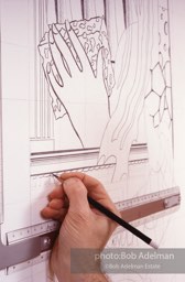 From Mural with Blue Brushstroke. New York City, 1985-86photo©Bob Adelman estate. Artwork©Estate of Roy Lichtenstein.
