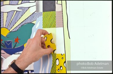 From Mural with Blue Brushstroke. New York City, 1985-86photo©Bob Adelman estate. Artwork©Estate of Roy Lichtenstein.
