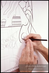 From Mural with Blue Brushstroke. New York City, 1985-86photo©Bob Adelman estate. Artwork©Estate of Roy Lichtenstein.