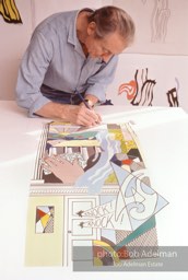 From Mural with Blue Brushstroke. New York City, 1985-86photo©Bob Adelman estate. Artwork©Estate of Roy Lichtenstein.