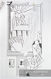 From Mural with Blue Brushstroke. New York City, 1985-86photo©Bob Adelman estate. Artwork©Estate of Roy Lichtenstein.