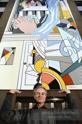 From Mural with Blue Brushstroke. New York City, 1985-86photo©Bob Adelman estate. Artwork©Estate of Roy Lichtenstein.