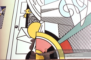 From Mural with Blue Brushstroke. New York City, 1985-86photo©Bob Adelman estate. Artwork©Estate of Roy Lichtenstein.