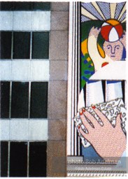 From Mural with Blue Brushstroke. New York City, 1985-86Blue Brushstrokephoto©Bob Adelman estate. Artwork©Estate of Roy Lichtenstein.