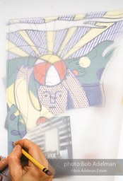 From Mural with Blue Brushstroke. New York City, 1985-86photo©Bob Adelman estate. Artwork©Estate of Roy Lichtenstein.