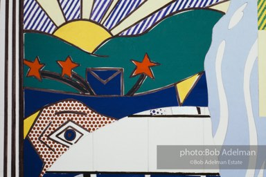 From Mural with Blue Brushstroke. New York City, 1985-86photo©Bob Adelman estate. Artwork©Estate of Roy Lichtenstein.