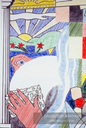 From Mural with Blue Brushstroke. New York City, 1985-86photo©Bob Adelman estate. Artwork©Estate of Roy Lichtenstein.