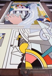 From Mural with Blue Brushstroke. New York City, 1985-86photo©Bob Adelman estate. Artwork©Estate of Roy Lichtenstein.