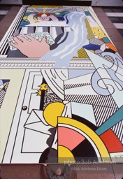 From Mural with Blue Brushstroke. New York City, 1985-86photo©Bob Adelman estate. Artwork©Estate of Roy Lichtenstein.