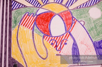 From Mural with Blue Brushstroke. New York City, 1985-86photo©Bob Adelman estate. Artwork©Estate of Roy Lichtenstein.