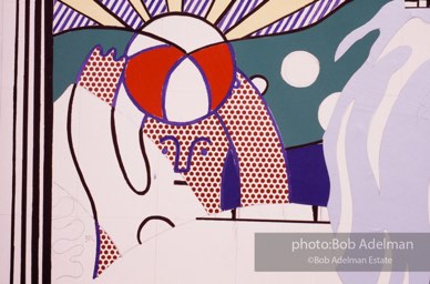 From Mural with Blue Brushstroke. New York City, 1985-86photo©Bob Adelman estate. Artwork©Estate of Roy Lichtenstein.