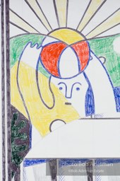 From Mural with Blue Brushstroke. New York City, 1985-86photo©Bob Adelman estate. Artwork©Estate of Roy Lichtenstein.