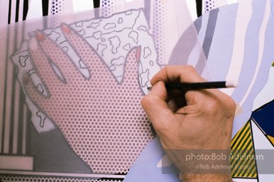 From Mural with Blue Brushstroke. New York City, 1985-86photo©Bob Adelman estate. Artwork©Estate of Roy Lichtenstein.