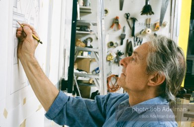 From Mural with Blue Brushstroke. New York City, 1985-86photo©Bob Adelman estate. Artwork©Estate of Roy Lichtenstein.