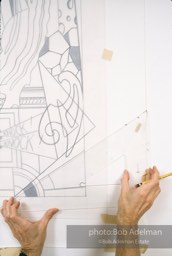 From Mural with Blue Brushstroke. New York City, 1985-86photo©Bob Adelman estate. Artwork©Estate of Roy Lichtenstein.