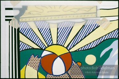 From Mural with Blue Brushstroke. New York City, 1985-86photo©Bob Adelman estate. Artwork©Estate of Roy Lichtenstein.