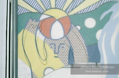 From Mural with Blue Brushstroke. New York City, 1985-86photo©Bob Adelman estate. Artwork©Estate of Roy Lichtenstein.