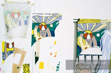 From Mural with Blue Brushstroke. New York City, 1985-86photo©Bob Adelman estate. Artwork©Estate of Roy Lichtenstein.