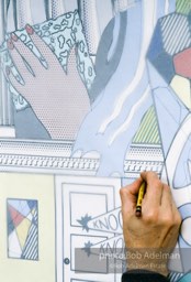 From Mural with Blue Brushstroke. New York City, 1985-86photo©Bob Adelman estate. Artwork©Estate of Roy Lichtenstein.