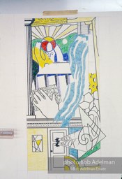 From Mural with Blue Brushstroke. New York City, 1985-86photo©Bob Adelman estate. Artwork©Estate of Roy Lichtenstein.
