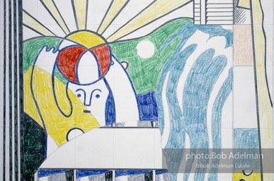 From Mural with Blue Brushstroke. New York City, 1985-86photo©Bob Adelman estate. Artwork©Estate of Roy Lichtenstein.