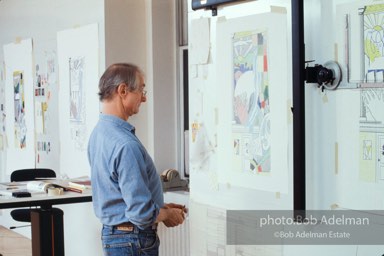 From Mural with Blue Brushstroke. New York City, 1985-86photo©Bob Adelman estate. Artwork©Estate of Roy Lichtenstein.