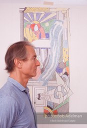 From Mural with Blue Brushstroke. New York City, 1985-86photo©Bob Adelman estate. Artwork©Estate of Roy Lichtenstein.