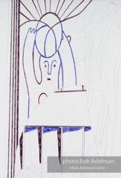 From Mural with Blue Brushstroke. New York City, 1985-86photo©Bob Adelman estate. Artwork©Estate of Roy Lichtenstein.
