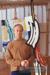 From Mural with Blue Brushstroke. New York City, 1985-86photo©Bob Adelman estate. Artwork©Estate of Roy Lichtenstein.