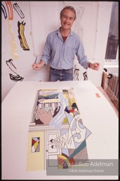 From Mural with Blue Brushstroke. New York City, 1985-86photo©Bob Adelman estate. Artwork©Estate of Roy Lichtenstein.