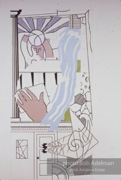 From Mural with Blue Brushstroke. New York City, 1985-86photo©Bob Adelman estate. Artwork©Estate of Roy Lichtenstein.