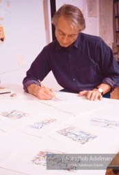 From Mural with Blue Brushstroke. New York City, 1985-86photo©Bob Adelman estate. Artwork©Estate of Roy Lichtenstein.
