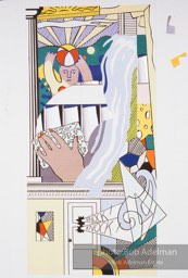 From Mural with Blue Brushstroke. New York City, 1985-86photo©Bob Adelman estate. Artwork©Estate of Roy Lichtenstein.