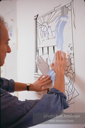 From Mural with Blue Brushstroke. New York City, 1985-86photo©Bob Adelman estate. Artwork©Estate of Roy Lichtenstein.