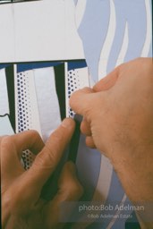 From Mural with Blue Brushstroke. New York City, 1985-86photo©Bob Adelman estate. Artwork©Estate of Roy Lichtenstein.
