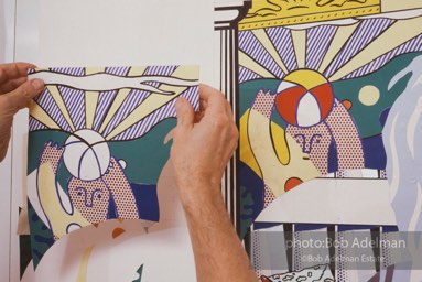 From Mural with Blue Brushstroke. New York City, 1985-86photo©Bob Adelman estate. Artwork©Estate of Roy Lichtenstein.