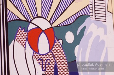 From Mural with Blue Brushstroke. New York City, 1985-86photo©Bob Adelman estate. Artwork©Estate of Roy Lichtenstein.